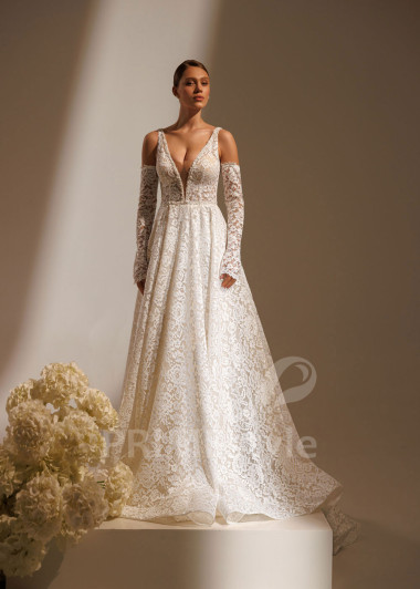 Celočipkované svadobné šaty Louise s dlhými rukávmi