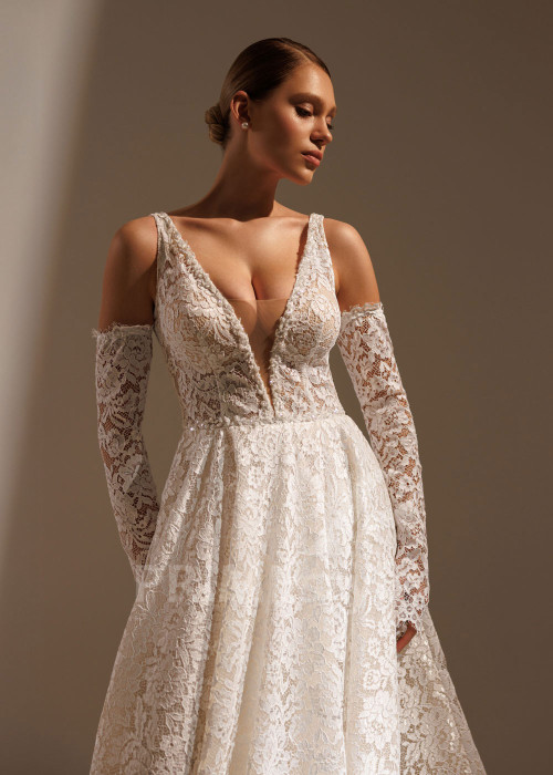 Celočipkované svadobné šaty Louise s dlhými rukávmi