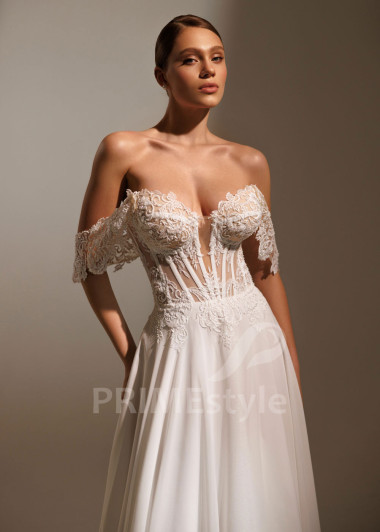 Svadobné šaty Magnolia so spadnutými ramienkami a čipkou | PRIMESTYLE.SK