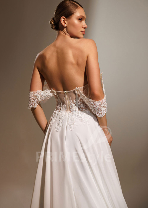 Svadobné šaty Magnolia so spadnutými ramienkami a čipkovým korzetom