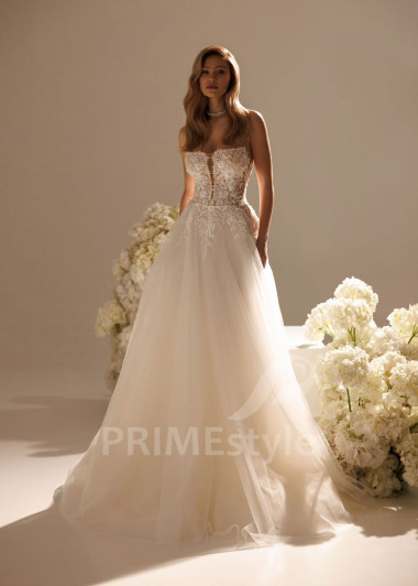 Tylové svadobné šaty May s čipkou a tylovým plášťom | PRIMESTYLE.SK