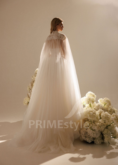 Tylové svadobné šaty May s čipkovaným živôtikom a tylovým plášťom