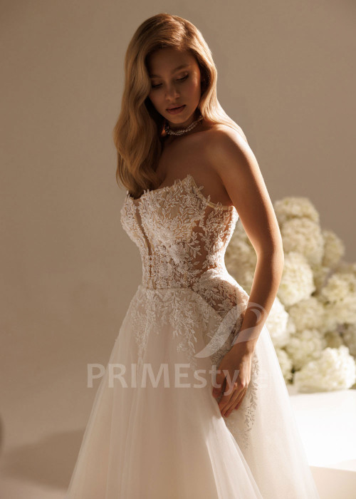 Tylové svadobné šaty May s čipkovaným živôtikom a tylovým plášťom