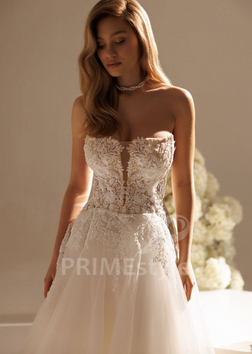 Tylové svadobné šaty May s čipkovaným živôtikom a tylovým plášťom