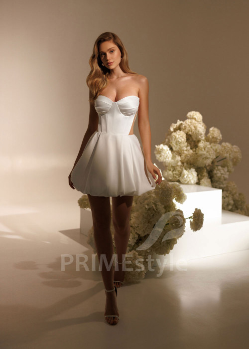 Krátke svadobné šaty Mia s korzetovým živôtikom