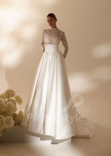 Elegantné svadobné šaty Penelope s dlhým čipkovaným rukávom