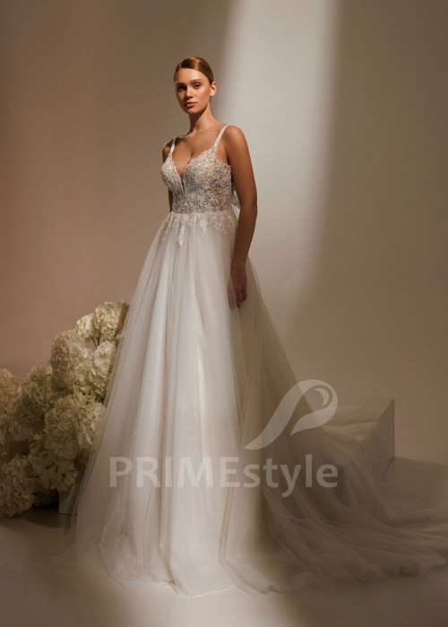 Tylové svadobné šaty Peony s čipkovaným živôtikom a ramienkami