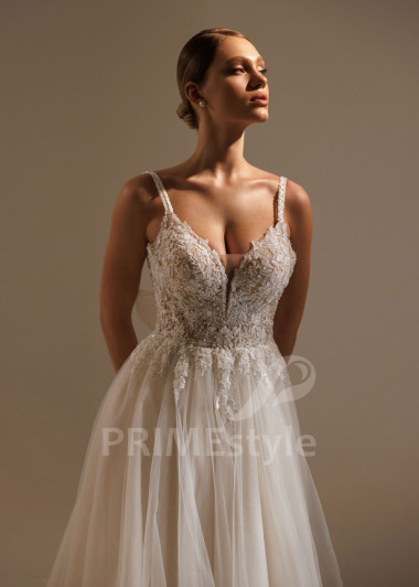 Tylové svadobné šaty Peony s ramienkami a čipkou | PRIMESTYLE.SK