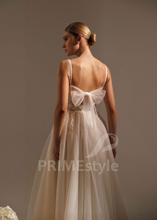 Tylové svadobné šaty Peony s čipkovaným živôtikom a ramienkami