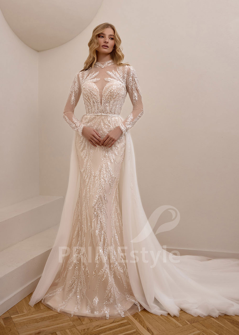 Celočipkované svadobné šaty VS1201 s odopínateľnou vlečkou