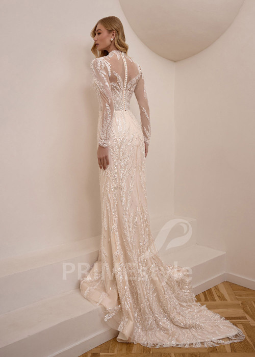 Celočipkované svadobné šaty VS1201 s odopínateľnou vlečkou