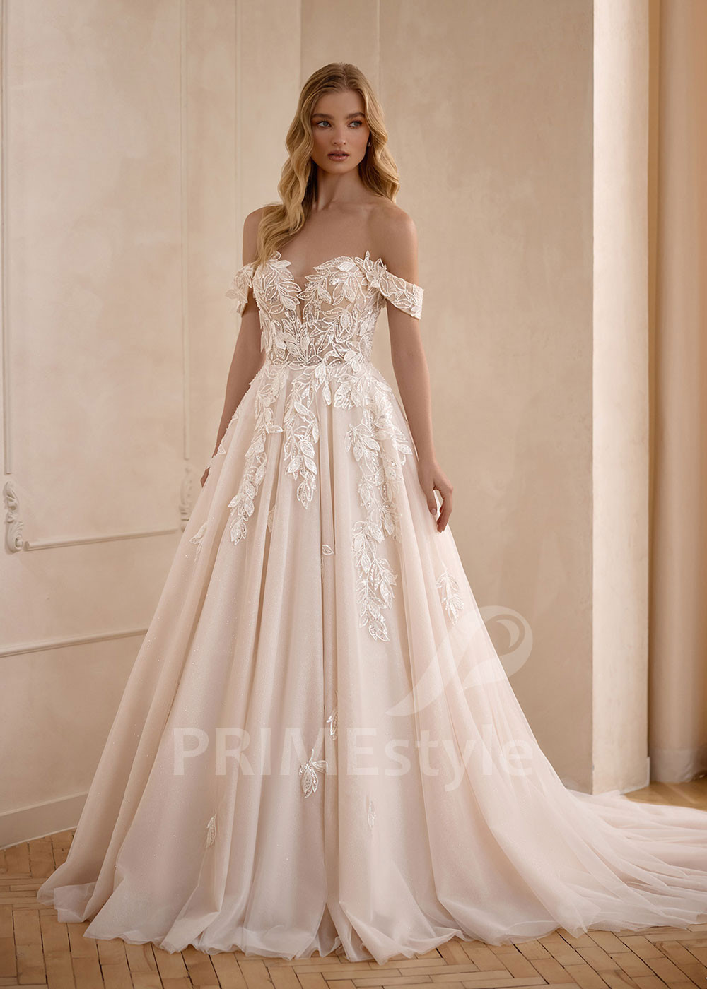 Tylové svadobné šaty VS1202 so spadnutými ramienkami