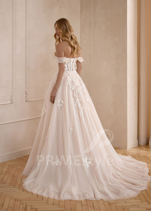 Tylové svadobné šaty VS1202 so spadnutými ramienkami
