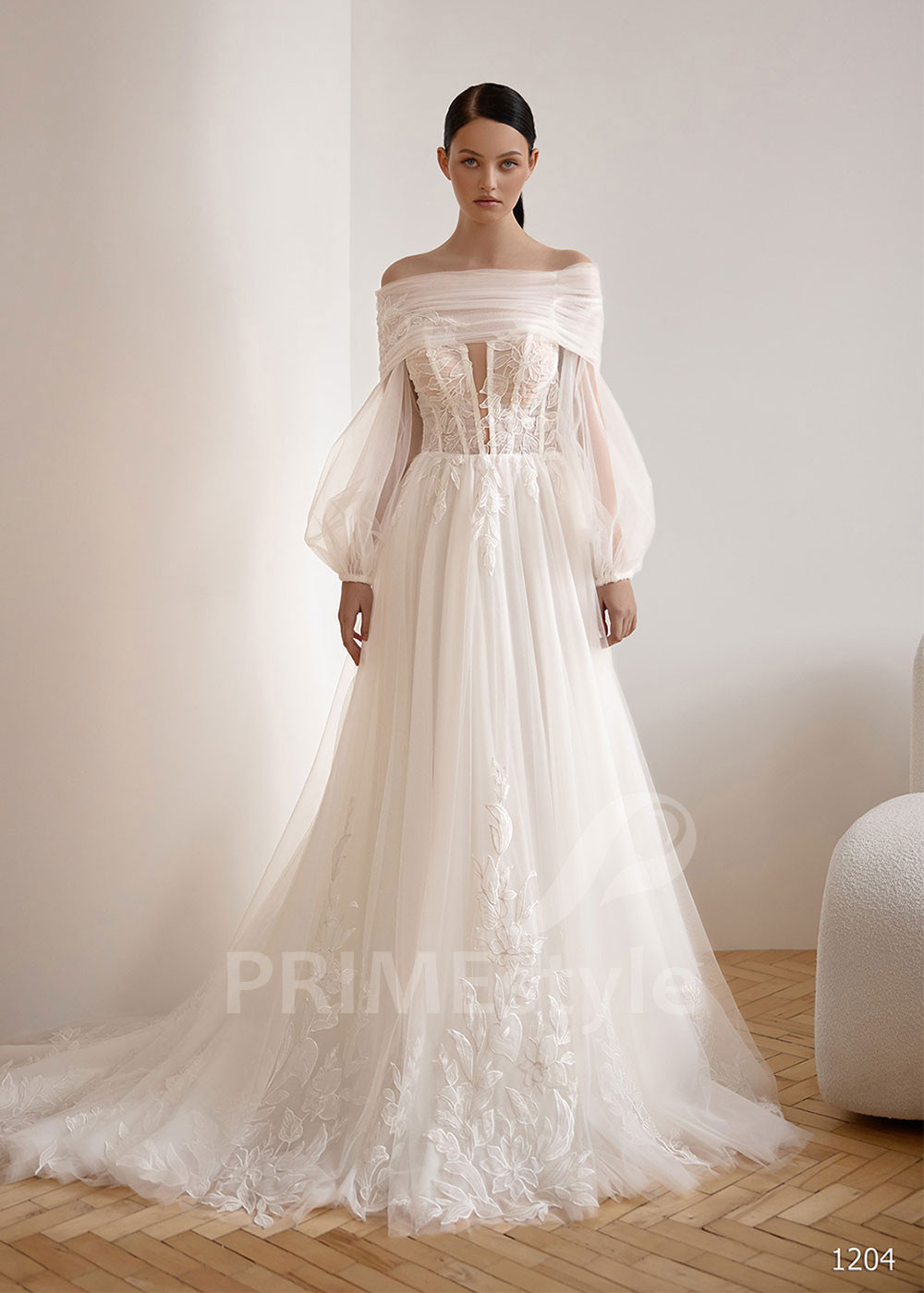 Romantické tylové svadobné šaty VS1204 so spadnutými ramienkami