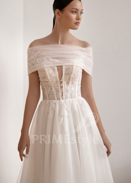 Romantické tylové svadobné šaty VS1204 so spadnutými ramienkami