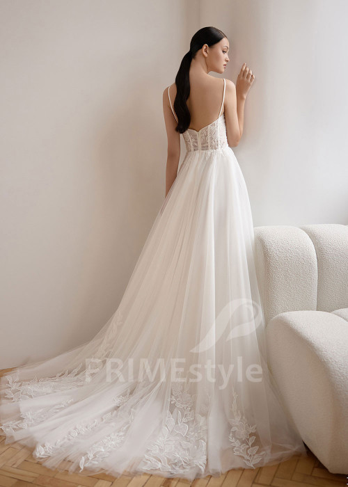 Romantické tylové svadobné šaty VS1204 so spadnutými ramienkami