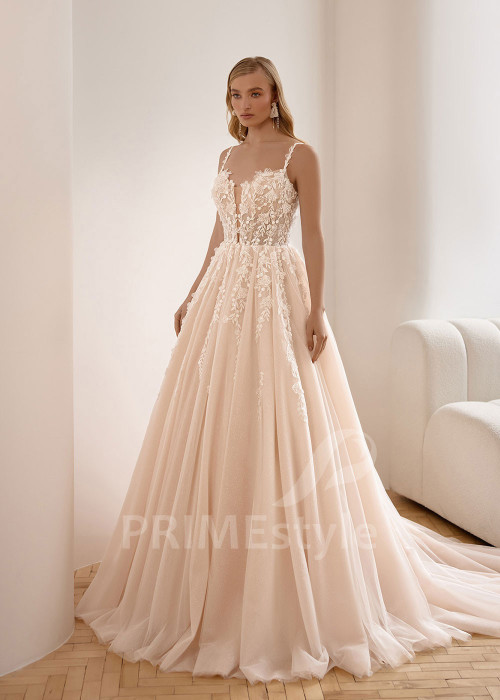 Elegantné čipkované svadobné šaty VS1205 s tenkými ramienkami