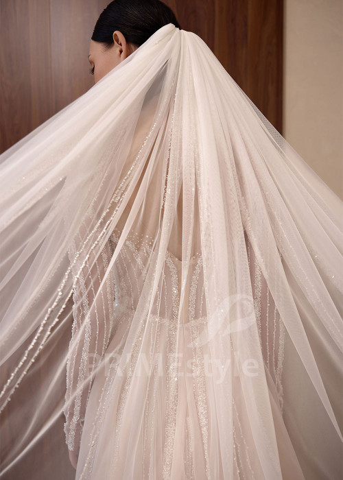 Tylové svadobné šaty VS1208 s dlhým čipkovaným rukávom