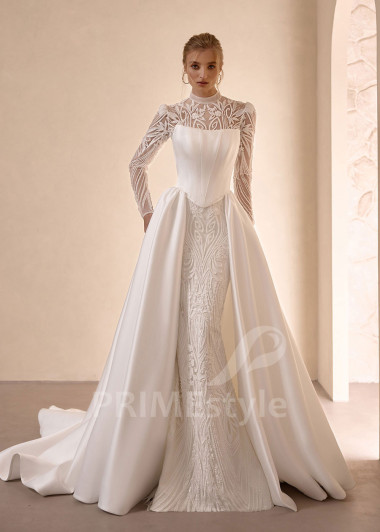 Luxusné svadobné šaty VS1210 s odnímateľnou saténovou vlečkou