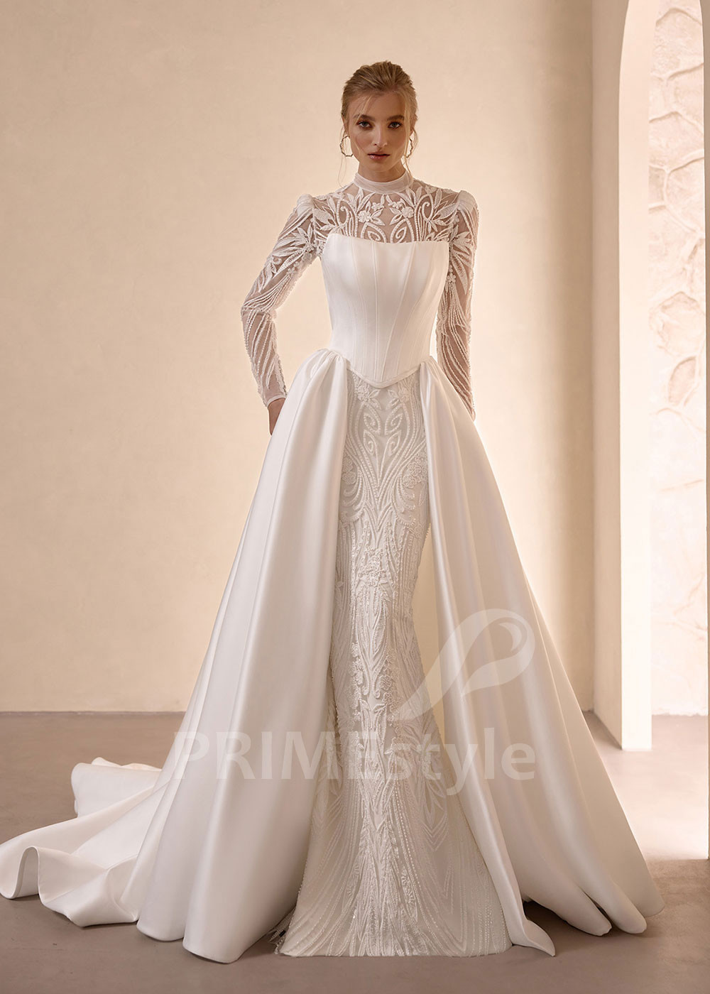 Luxusné svadobné šaty VS1210 s odnímateľnou saténovou vlečkou