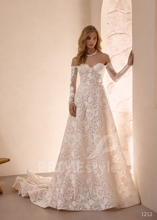 Celočipkované svadobné šaty VS1212 s dlhým čipkovaným rukávom