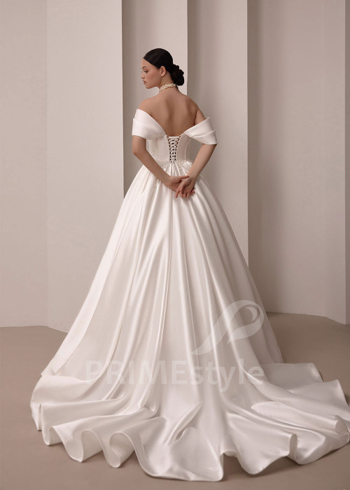 Luxusné saténové svadobné šaty VS1213 s rukavičkami