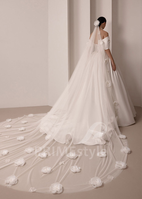 Luxusné saténové svadobné šaty VS1213 s rukavičkami