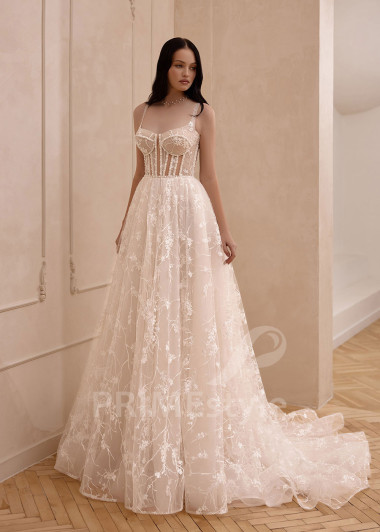 Romantické svadobné šaty s jemným tylovým vzorom VS1215