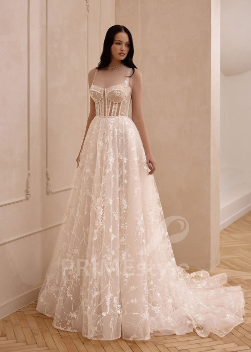 Romantické svadobné šaty s jemným tylovým vzorom VS1215