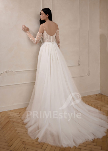 Perličkové svadobné šaty VS1217 – odnímateľná vlečka | PRIMESTYLE.SK