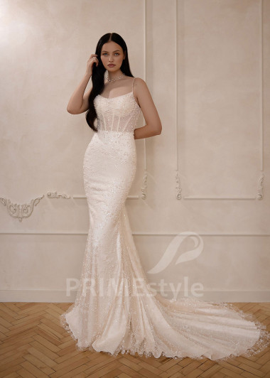 Perličkové svadobné šaty VS1217 – odnímateľná vlečka | PRIMESTYLE.SK