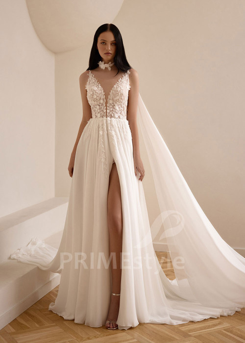 Šifónové svadobné šaty so šifónovým plášťom VS1218