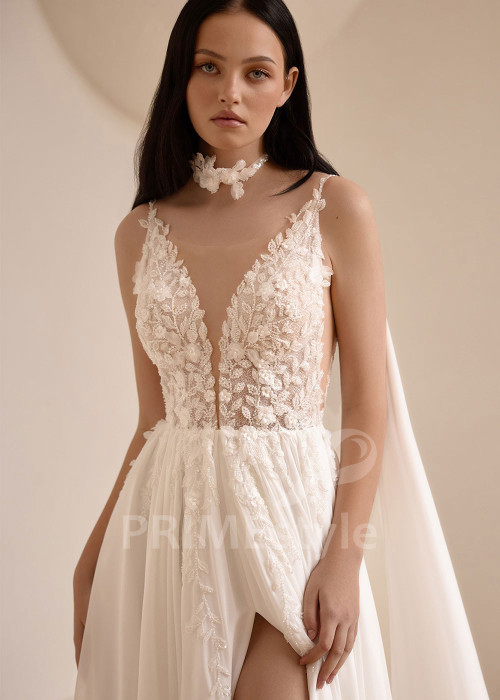 Šifónové svadobné šaty so šifónovým plášťom VS1218