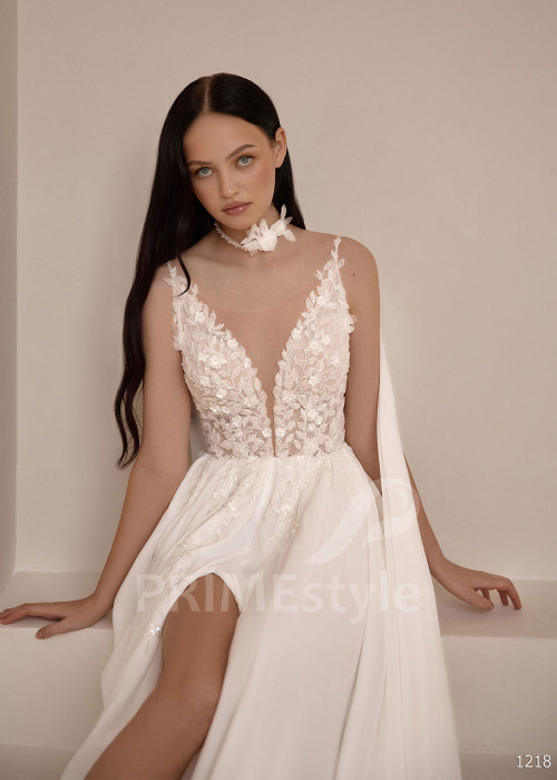 Šifónové svadobné šaty so šifónovým plášťom VS1218