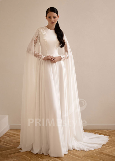 Svadobné šaty s dlhým čipkovaným rukávom VS1219