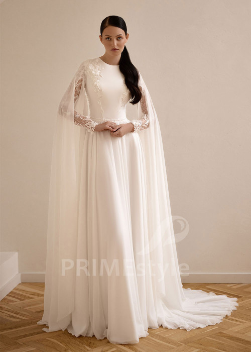 Svadobné šaty s dlhým čipkovaným rukávom VS1219