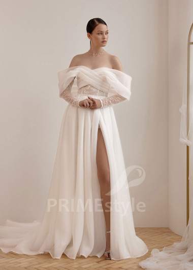 Svadobné šaty s rozparkom a trblietavým živôtikom VS1220