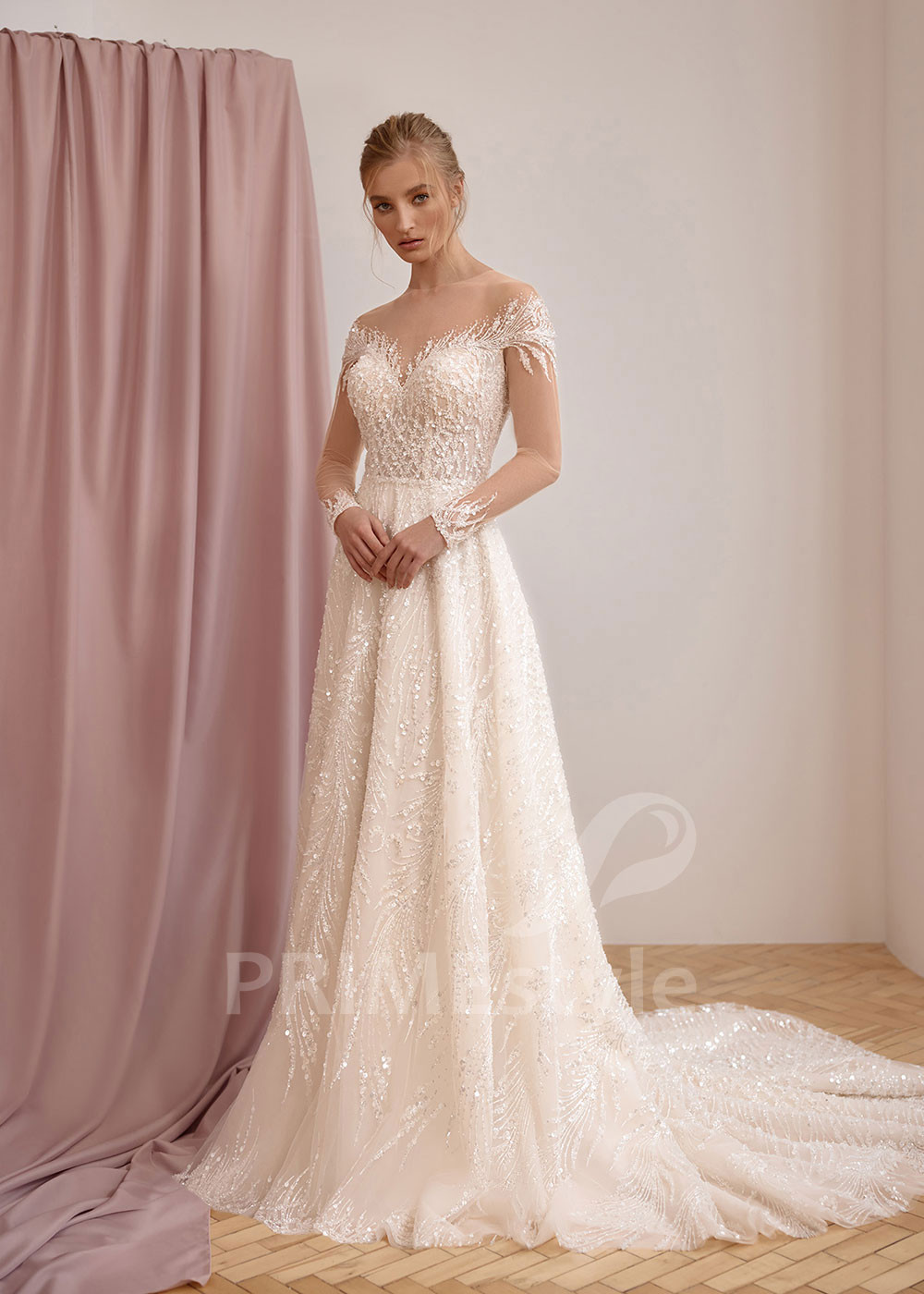 Luxusné svadobné šaty s dlhým rukávom VS1221