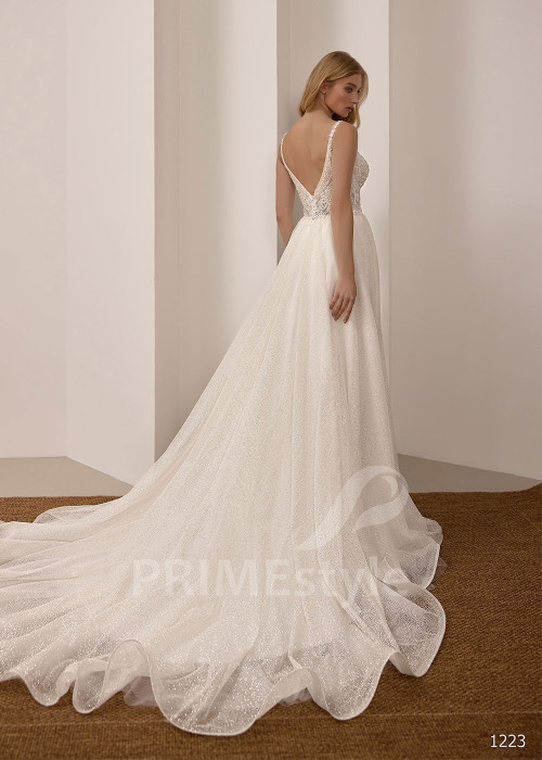 Elegantné svadobné šaty s dlhým prehozovým rukávom VS1223