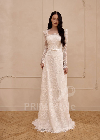 Celočipkované svadobné šaty s dlhým rukávom VS1224