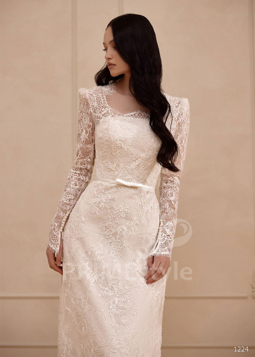 Celočipkované svadobné šaty s dlhým rukávom VS1224