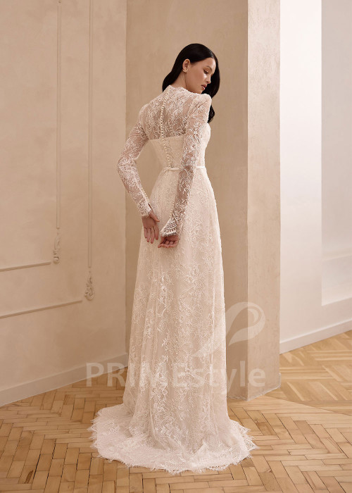 Celočipkované svadobné šaty s dlhým rukávom VS1224