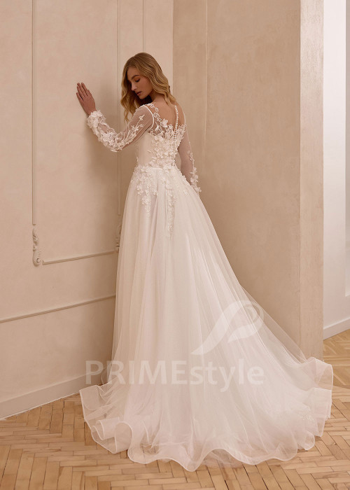 Trblietavé svadobné šaty s balónovým rukávom VS1225