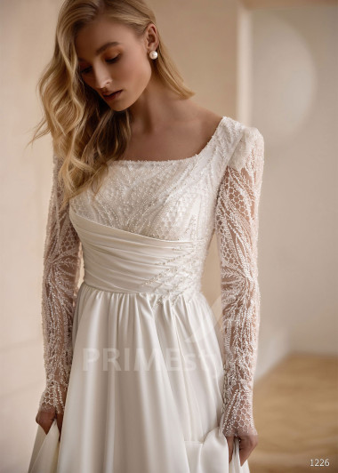 Elegantné svadobné šaty s čipkovaným rukávom VS1226 | PRIMESTYLE.SK