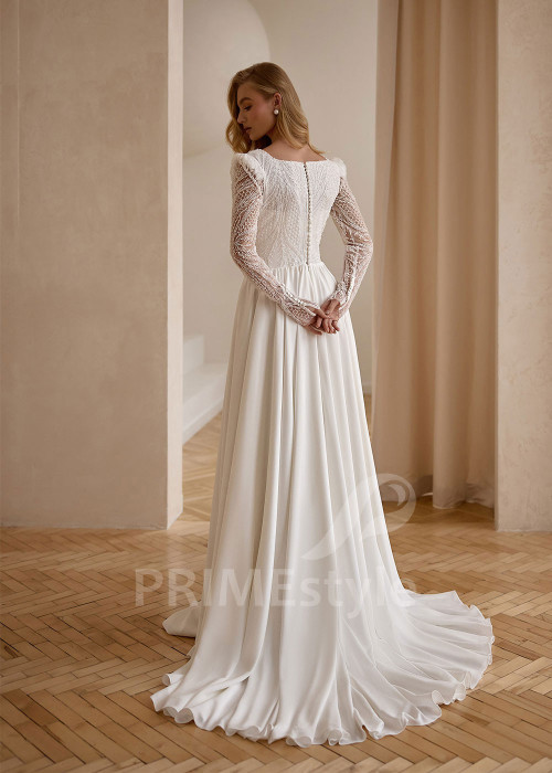 Elegantné svadobné šaty s čipkovaným rukávom VS1226