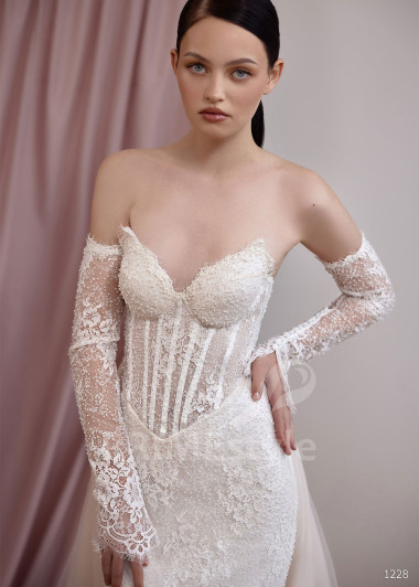 Celočipkované svadobné šaty s vlečkou VS1228 | PRIMESTYLE.SK