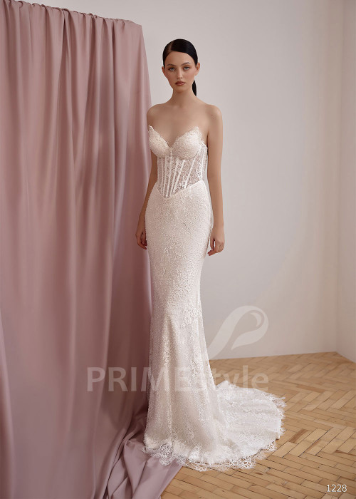 Celočipkované svadobné šaty s vlečkou VS1228