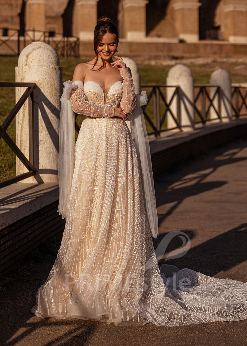 Luxusné trblietavé svadobné šaty RS864