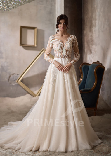 Elegantné svadobné šaty s dlhým rukávom RC2803