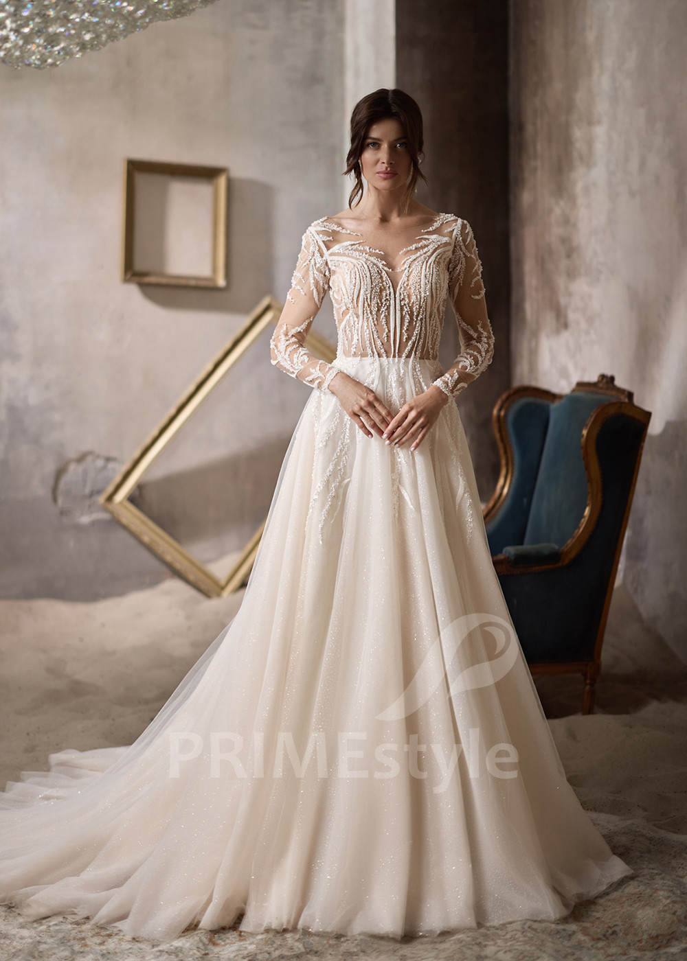 Elegantné svadobné šaty s dlhým rukávom RC2803